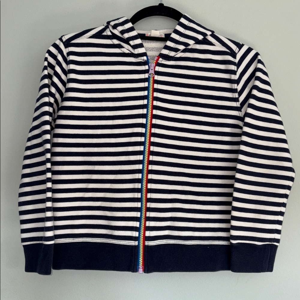 Crewcuts Navy and White Striped Hoodie with Rainbow Zipper Size 10